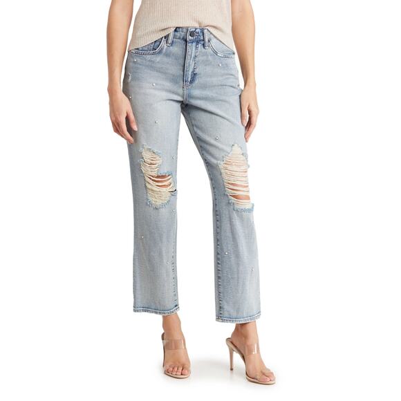 CIRCUS NY Embellished Relaxed Straight Leg Jeans in Lucky Charm Size 24